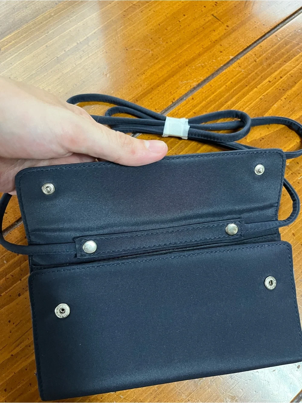 Minimalist Navy Blue Canvis Fabric Crossbody Trifold Wallet Clutch EUC
